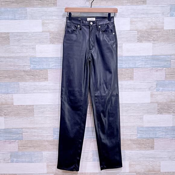 Universal Threads High Rise 90s Straight Leg Faux Leather Jeans Black Womens 00 - Picture 1 of 11